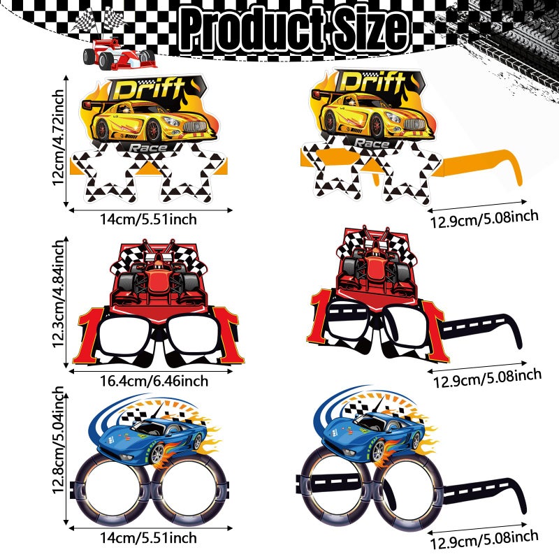 Herdear 32 Pcs Race Car Party Decorations Favor Racing Paper Glasses Frame Trunk Car Theme Eyeglasses Racing Car Party Favors for Boys Race Car Birthday Party Baby Shower Supplies Favors - Image 2